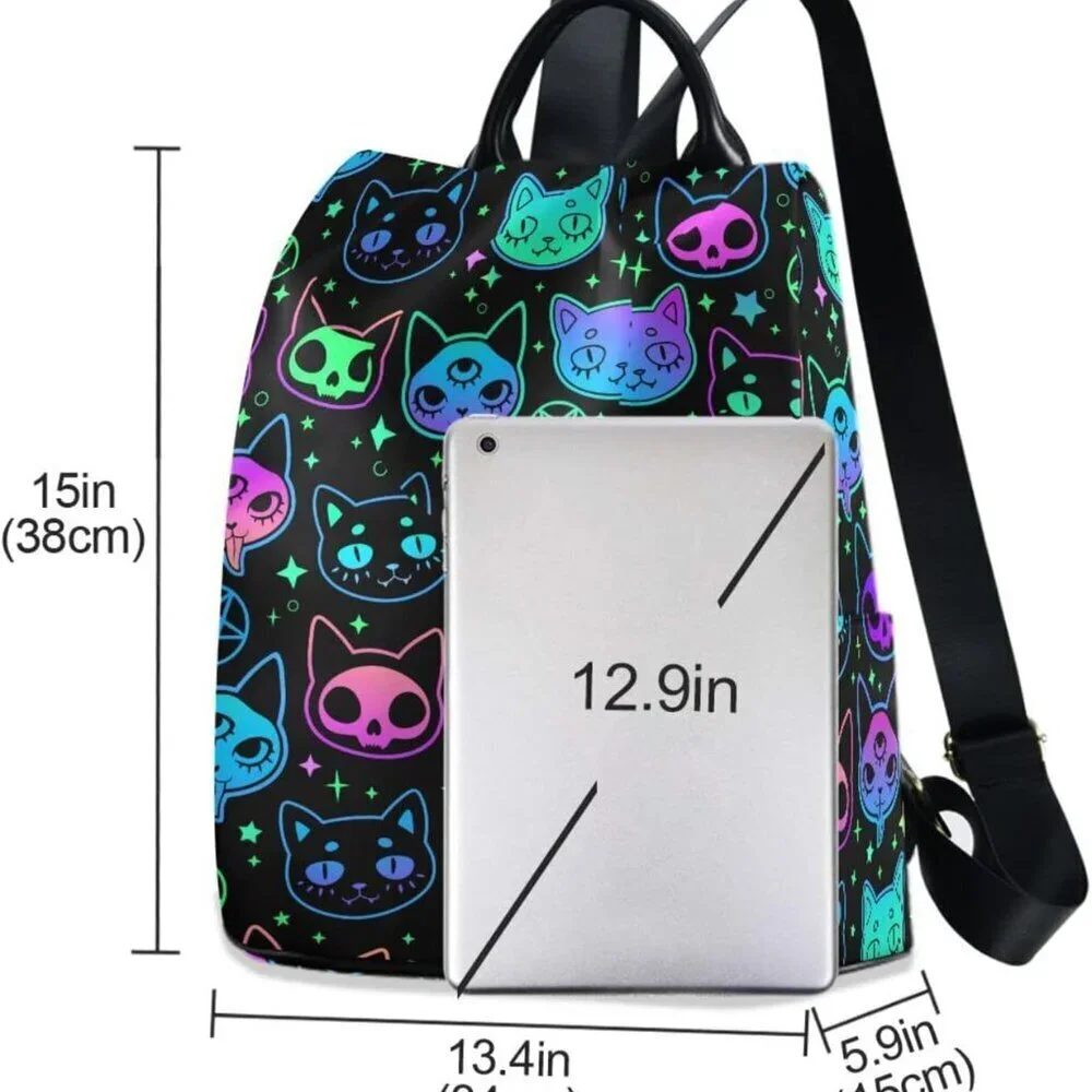 Fashion Backpack Purse Women Rainbow Cat Moon Star Casual Travel School